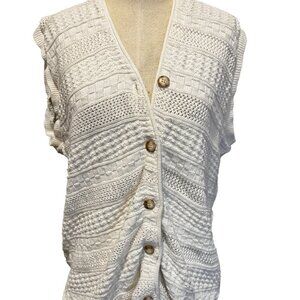 Vintage 70’s Pierre Cardin Women’s White Crochet Sleeveless Vest Cardigan Sweate